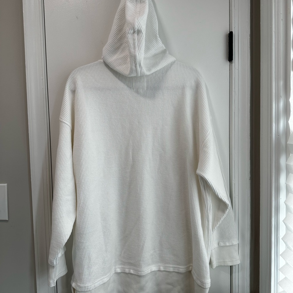 Aerie Women's White Waffle Henley Hoodie - Picture 6 of 8